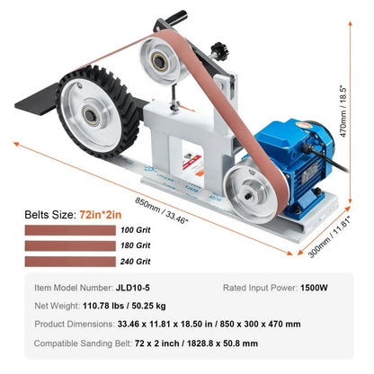 JLD10-5 - 72-Inch VEVOR Belt Grinder with Variable Speed Control