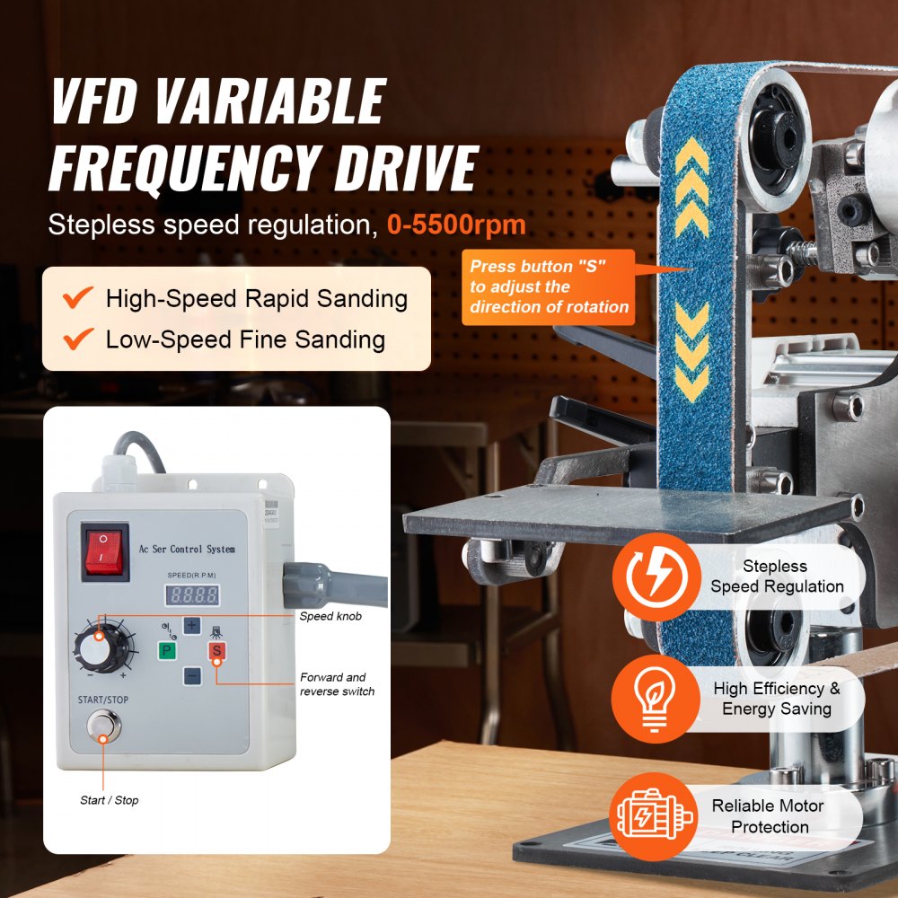 JLD10-8 - 550W Variable Speed Belt Grinder for Precision Metalworking