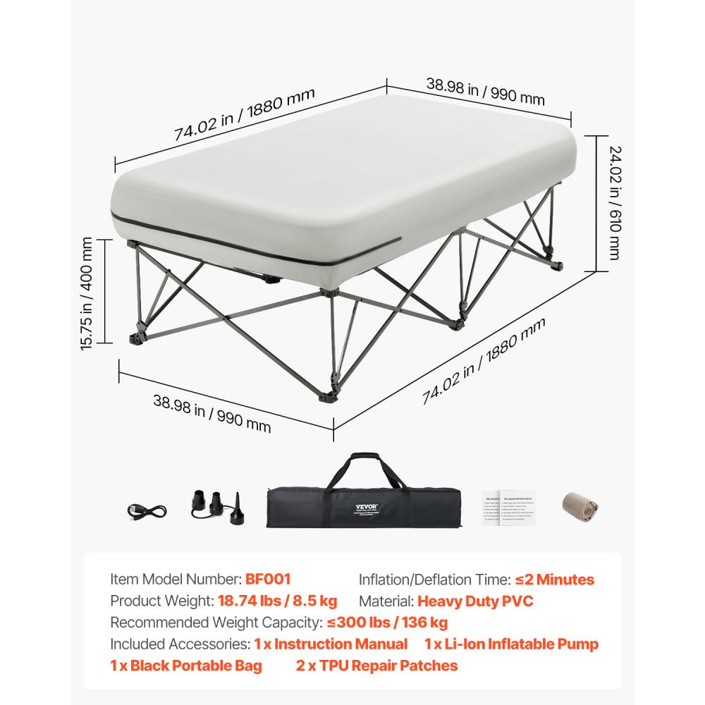 BF001 - Durable 1-Person Air Mattress with Quick Inflate Pump