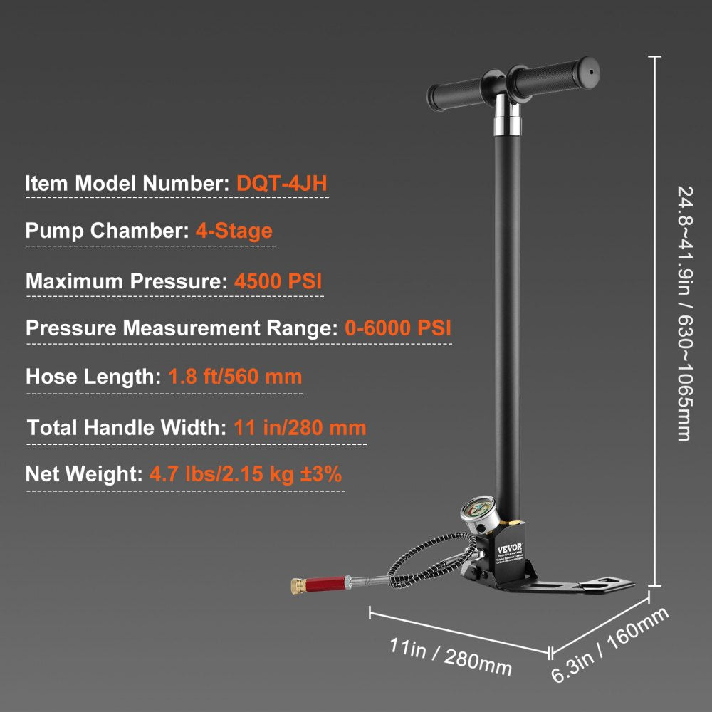 DQT-4JH - Durable Stainless Steel Hand Pump, 4500 PSI for Air Filling