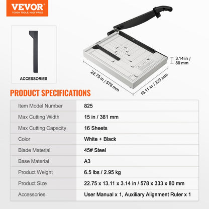 825 - 15" VEVOR Paper Cutter for Cardstock & Cardboard, 16 Sheets Capacity
