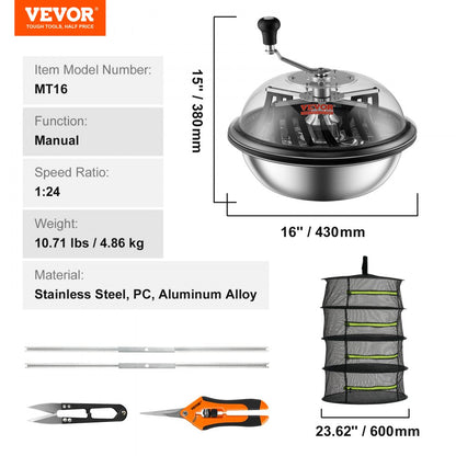 TM16 - VEVOR 16'' Manual Leaf Trimmer with Adjustable Stainless Steel Blades