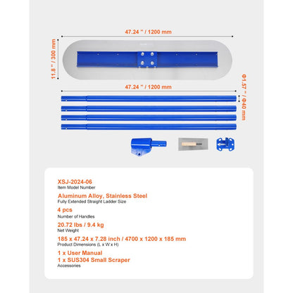 XSJ-2024-06 - 47.24in Stainless Steel Concrete Float with Adjustable Handle