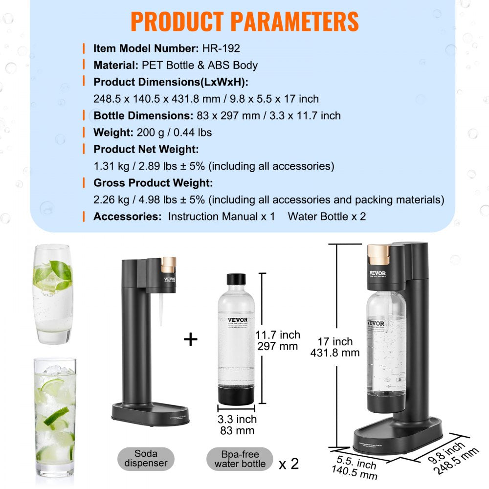 HR-192 - Portable Sparkling Water Maker for Healthy, Bubbly Beverages