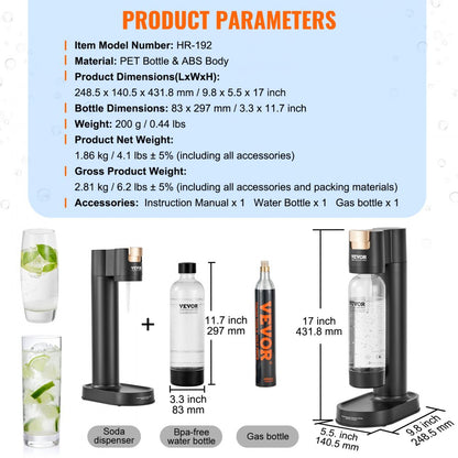HR-192 - Quick Carbonation Sparkling Water Maker for Home Use