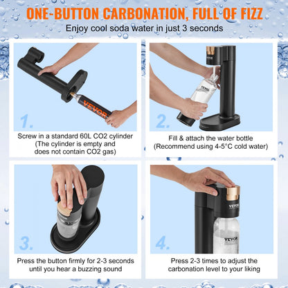 HR-192 - Portable Sparkling Water Maker with 1L PET Bottle and 2 CO2 Cylinders