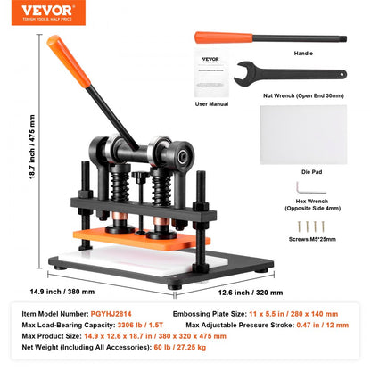 PGYHJ2814 - VEVOR Heavy-Duty Leather Cutting Machine, 3306 lbs Capacity