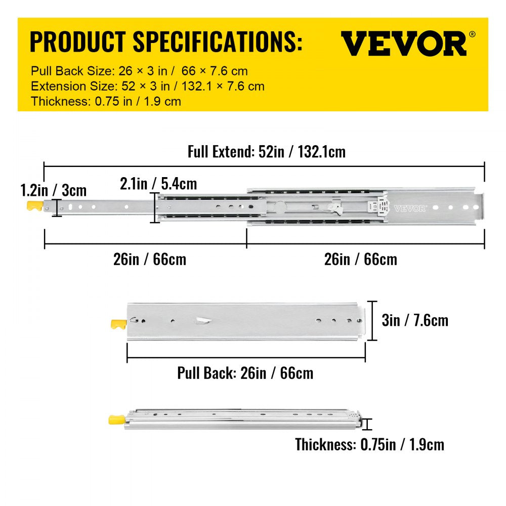 VV-SJTTDGDS-26IN - Heavy-Duty 26" Steel Drawer Slides with Dual Lock