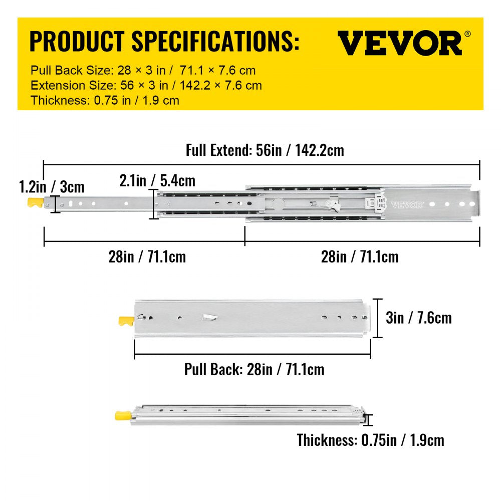 VV-SJTTDGDS-28IN - Heavy-Duty 28" Drawer Slides with Lock, 500 lbs Capacity