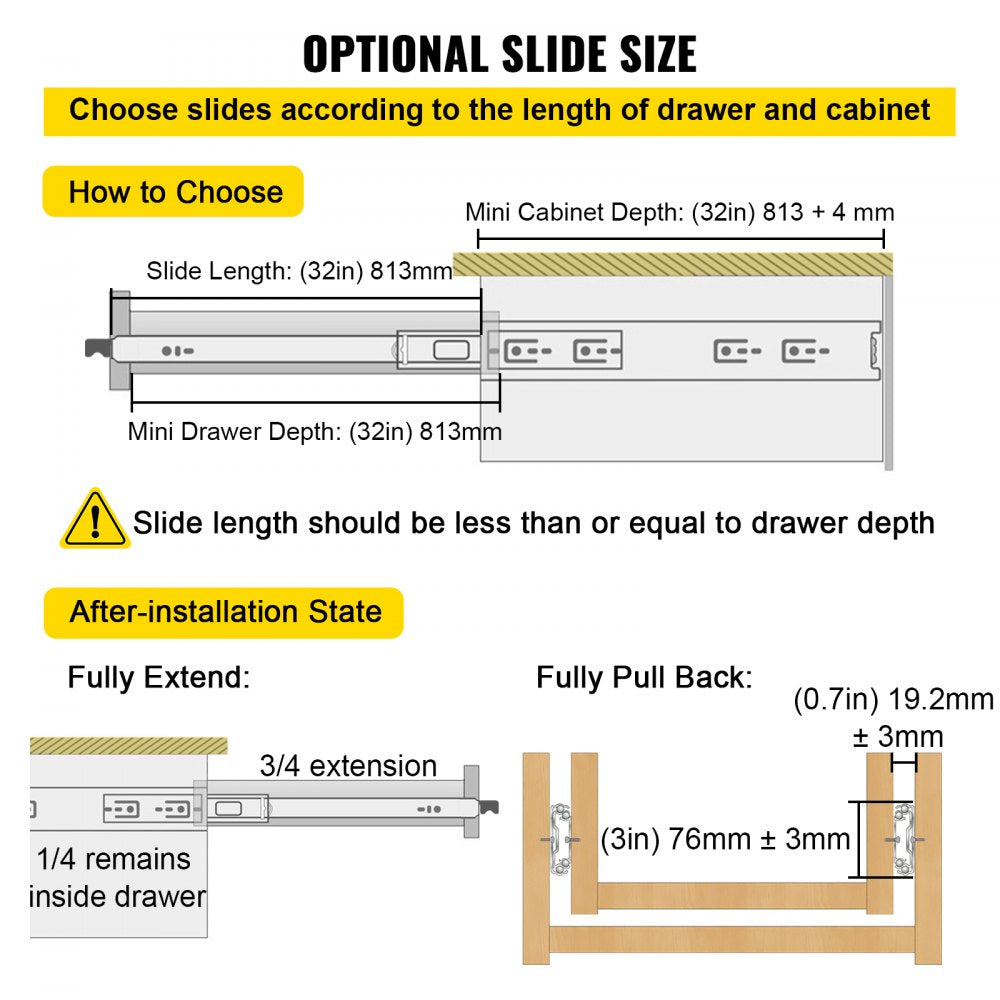 VV-SJTTDGDS-32IN - Heavy-Duty 32" Drawer Slides with Lock & 500 lbs Capacity