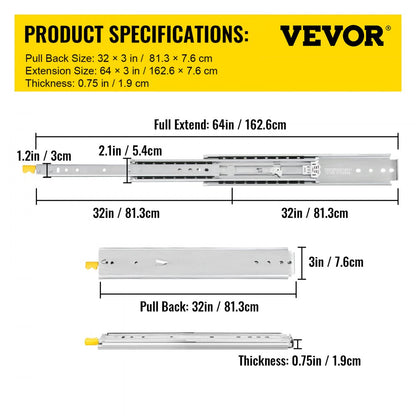 VV-SJTTDGDS-32IN - Heavy-Duty 32" Drawer Slides with Lock & 500 lbs Capacity