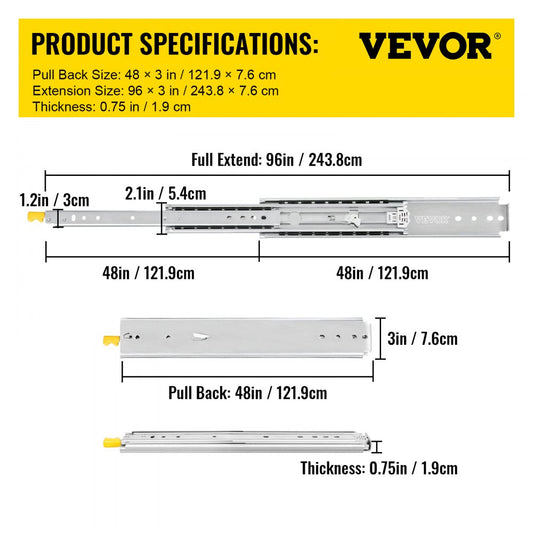 VV-SJTTDGDS-48IN - Heavy-Duty 48” Drawer Slides with Lock Mechanism