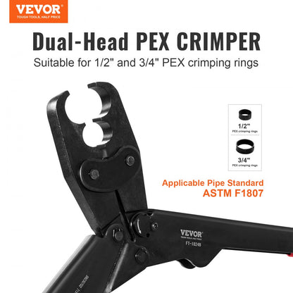 FT-1824 - Dual-Head PEX Crimping Tool for 1/2" & 3/4" Pipes