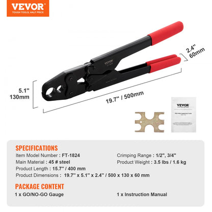 FT-1824 - Dual-Head PEX Crimping Tool for 1/2" & 3/4" Pipes