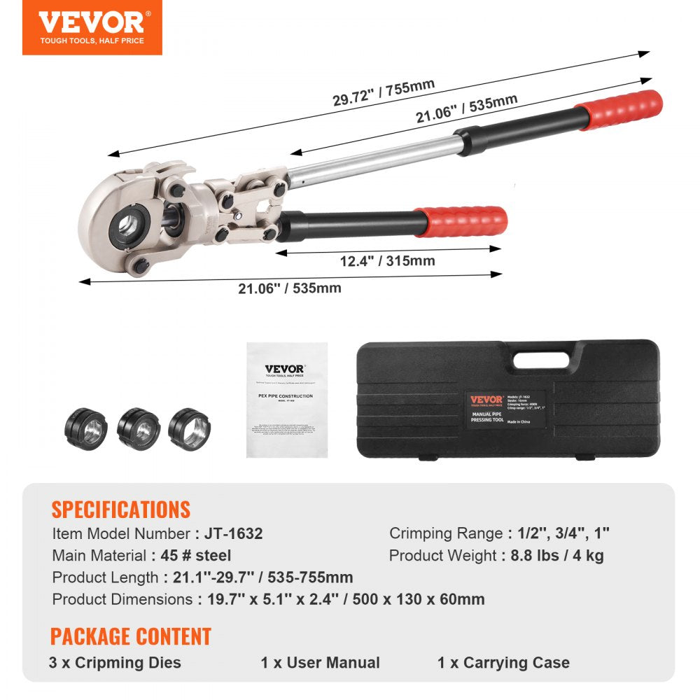 JT-1632 - VEVOR Crimping Tool for Copper Pipe - Ergonomic, Durable Design