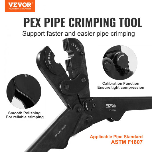 FT-1530 - Durable Steel PEX Crimping Tool Kit for Plumbing & HVAC