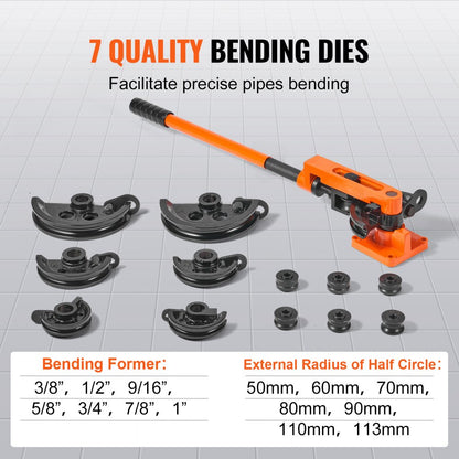 SWG-25 - VEVOR 1" Pipe Tube Bender with 7 Dies & Durable Design