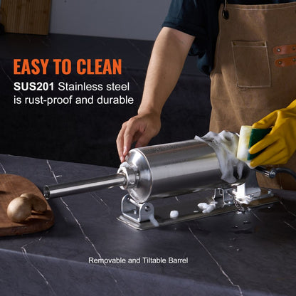 MM-GCJ-3LB - Durable Stainless Steel 2.5L Horizontal Sausage Stuffer with 8 Tubes