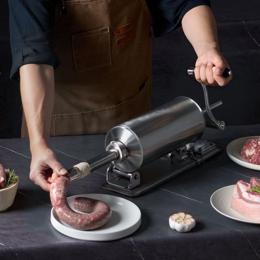 MM-GCJ-3LB - Durable Stainless Steel 2.5L Horizontal Sausage Stuffer with 8 Tubes