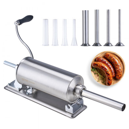 MM-GCJ-3LB - Durable Stainless Steel 2.5L Horizontal Sausage Stuffer with 8 Tubes