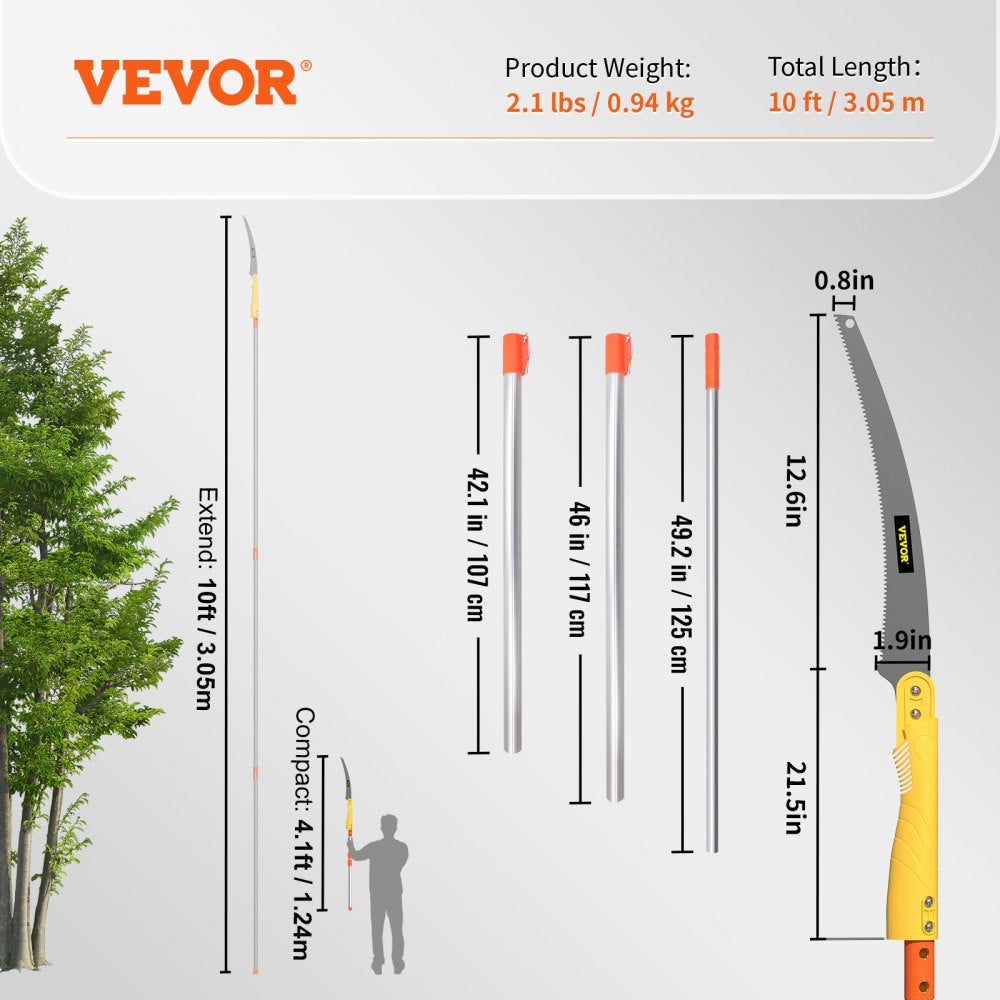 SS-SDC-AL-0003 - 10ft Telescoping Pole Saw with Sharp 12.6" Blade