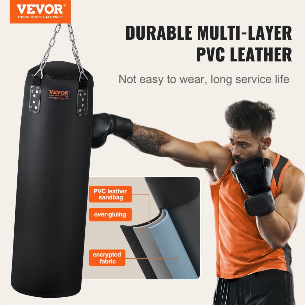 SD-1 - 4ft Durable PVC Leather Punching Bag for Heavy Training