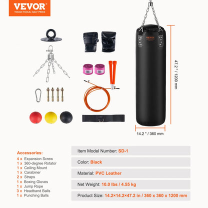 SD-1 - 4ft Durable PVC Leather Punching Bag for Heavy Training