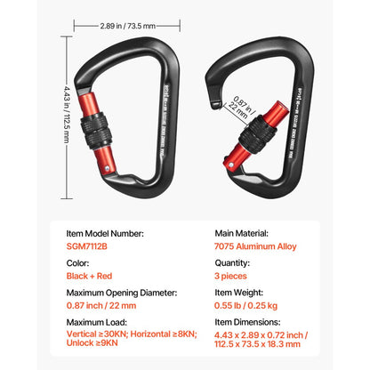 SGM7111TN - Aerospace-Grade Aluminum Carabiner Clips - 30KN Heavy-Duty for Climbing