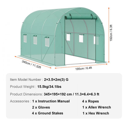 2×3.5×2m(3）G - Durable 11.32x6.4ft Greenhouse with Steel Frame & PE Cover