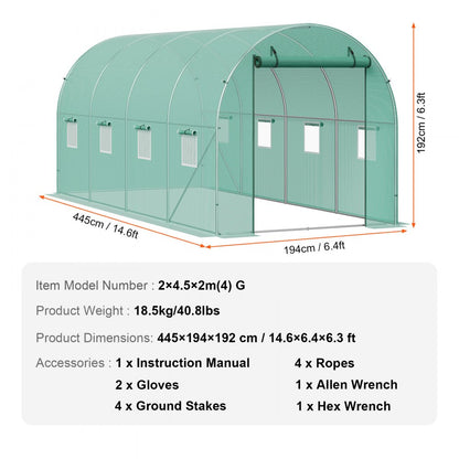 2×4.5×2m (4) G - Heavy-Duty 14.6ft Greenhouse with Galvanized Steel Frame