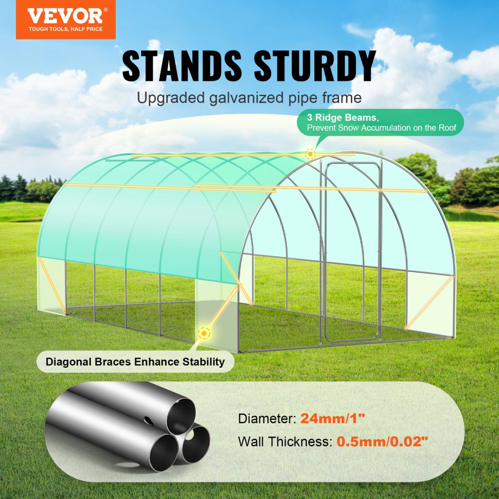3×6×2.25m(6）G - Durable Walk-In Tunnel Greenhouse with UV-Resistant Cover