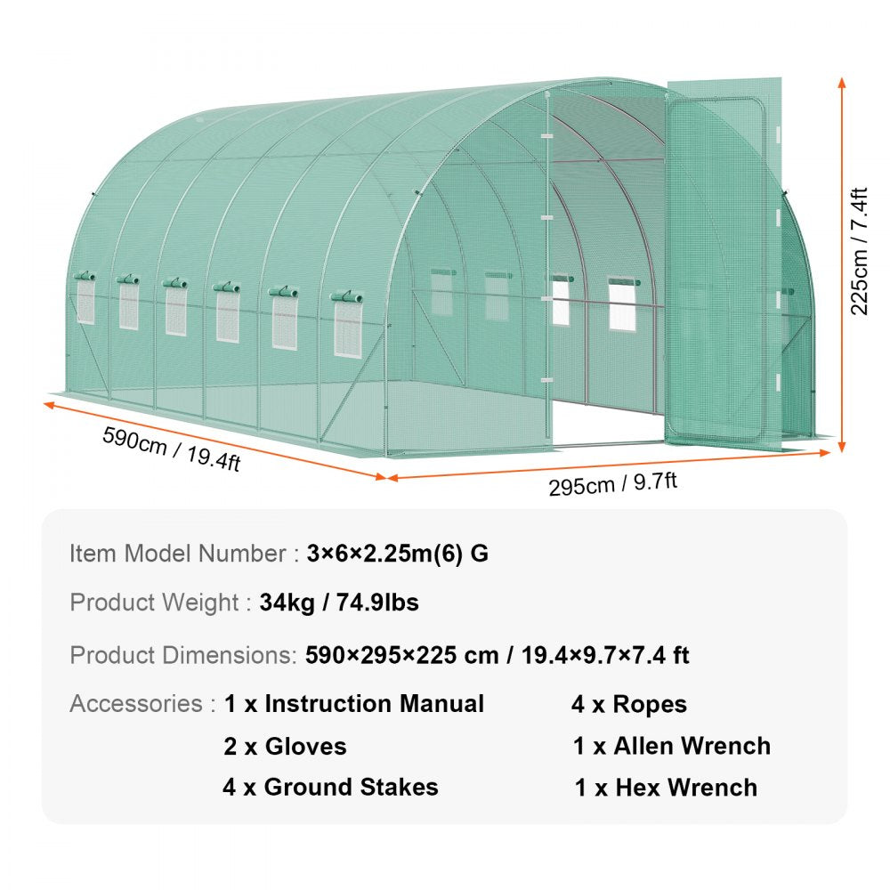 3×6×2.25m(6）G - Durable Walk-In Tunnel Greenhouse with UV-Resistant Cover