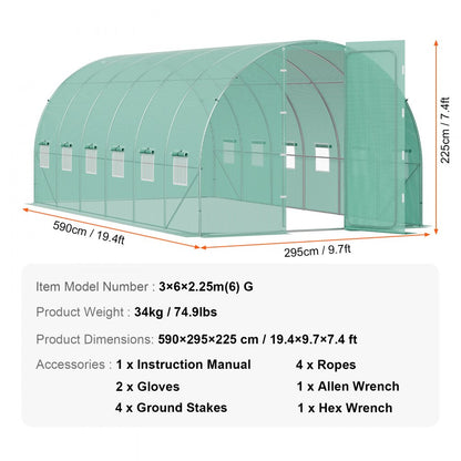 3×6×2.25m(6）G - Durable Walk-In Tunnel Greenhouse with UV-Resistant Cover