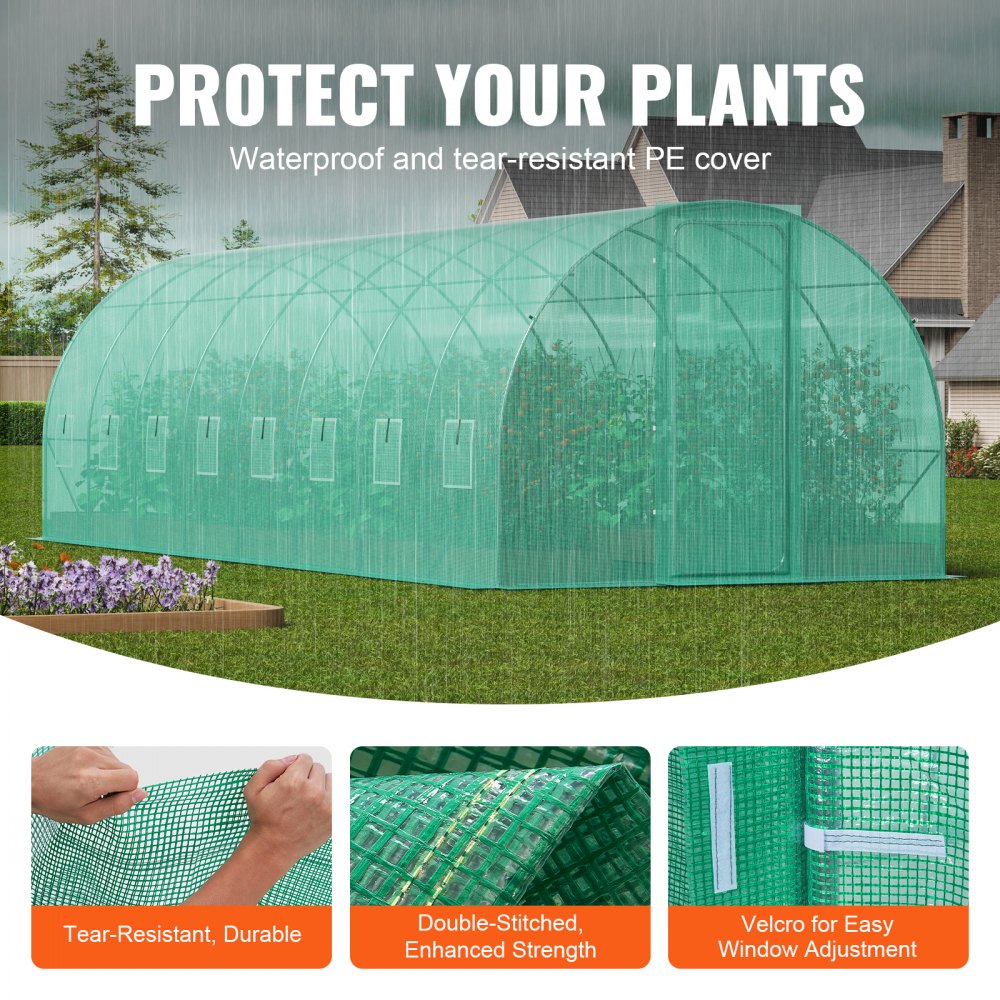 3×8.4×2.25m(8）G - Durable Tunnel Greenhouse with 16 Windows and Heavy-Duty PE Cover