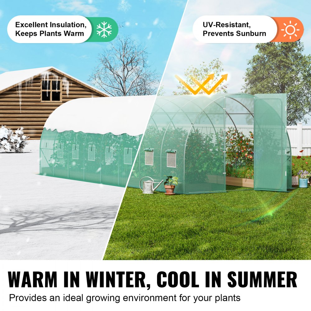 3×8.4×2.25m(8）G - Durable Tunnel Greenhouse with 16 Windows and Heavy-Duty PE Cover