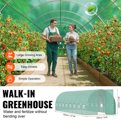 3×8.4×2.25m(8）G - Durable Tunnel Greenhouse with 16 Windows and Heavy-Duty PE Cover