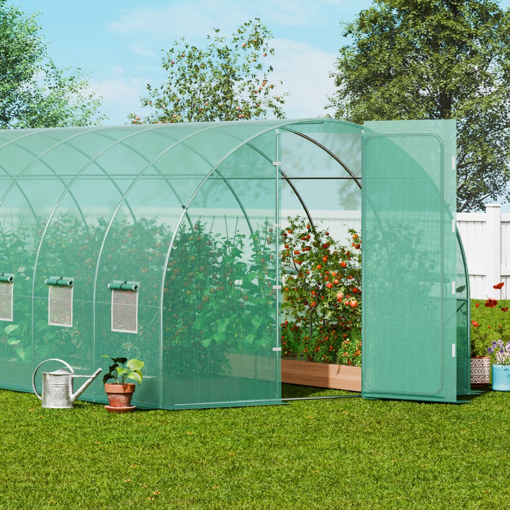 3×8.4×2.25m(8）G - Durable Tunnel Greenhouse with 16 Windows and Heavy-Duty PE Cover