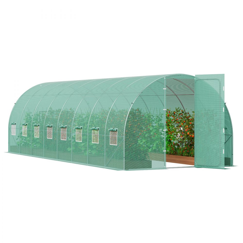 3×8.4×2.25m(8）G - Durable Tunnel Greenhouse with 16 Windows and Heavy-Duty PE Cover