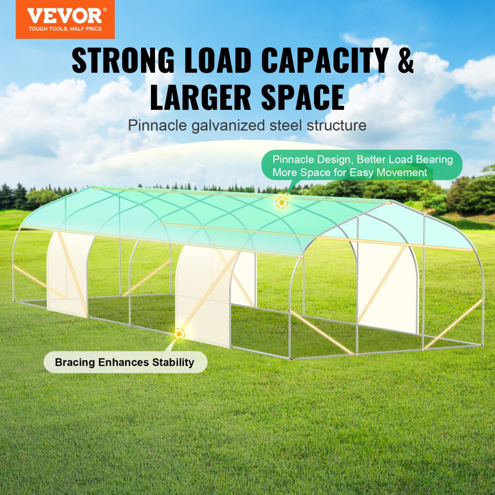 HS-F039 - Spacious 29.5ft Tunnel Greenhouse with Durable PE Cover