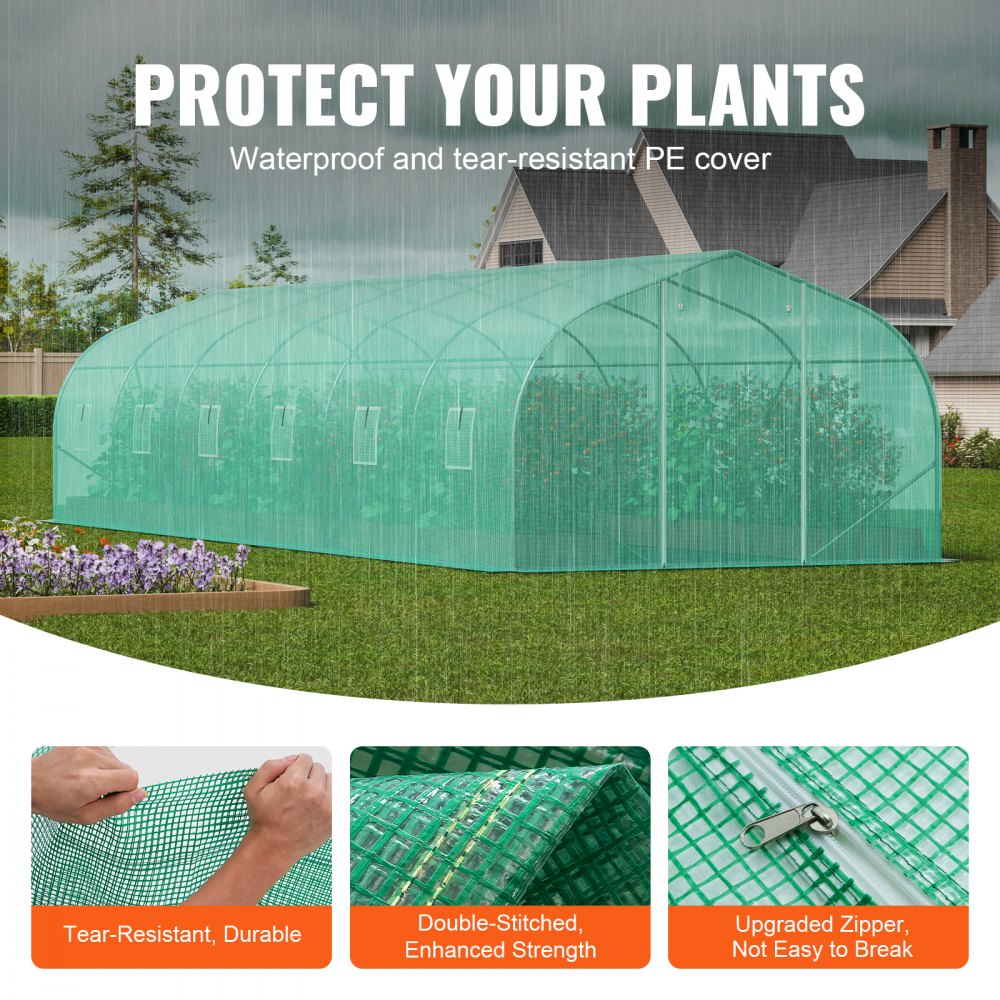 HS-F039 - Spacious 29.5ft Tunnel Greenhouse with Durable PE Cover