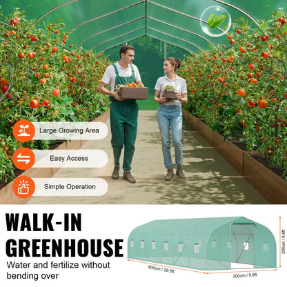 HS-F039 - Spacious 29.5ft Tunnel Greenhouse with Durable PE Cover