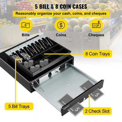 MK-410T - Secure Cash Register Drawer with 5 Bill & 8 Coin Trays