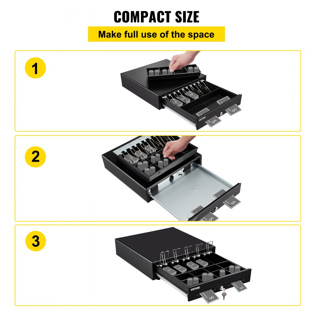 MK-410T - Secure Cash Register Drawer with 5 Bill & 8 Coin Trays