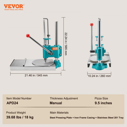 APD24 - Heavy-Duty Manual Pizza Dough Press with Adjustable Thickness