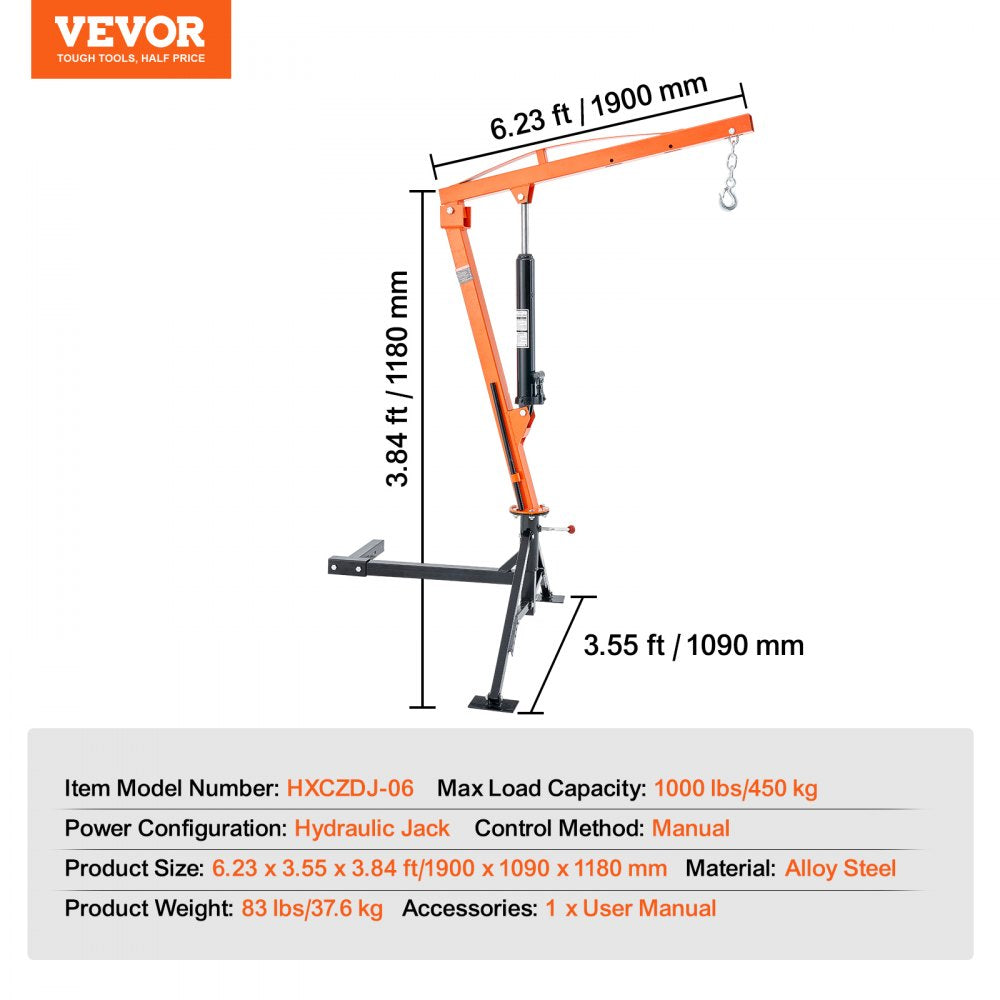 HXCZDJ-06 - 1000 lbs 360° Truck Crane with Adjustable Lift Settings
