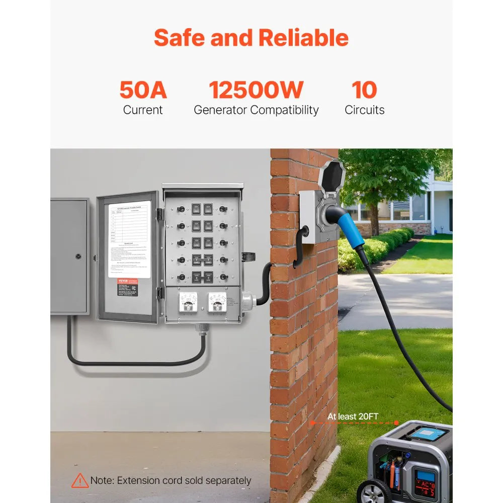 SP-ZH352510(50A-10) - Reliable 50A Manual Transfer Switch for 12500W Generators