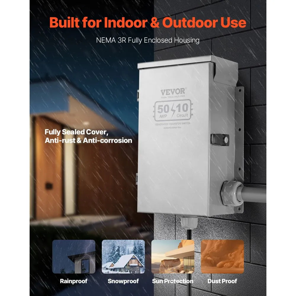 SP-ZH352510(50A-10) - Reliable 50A Manual Transfer Switch for 12500W Generators