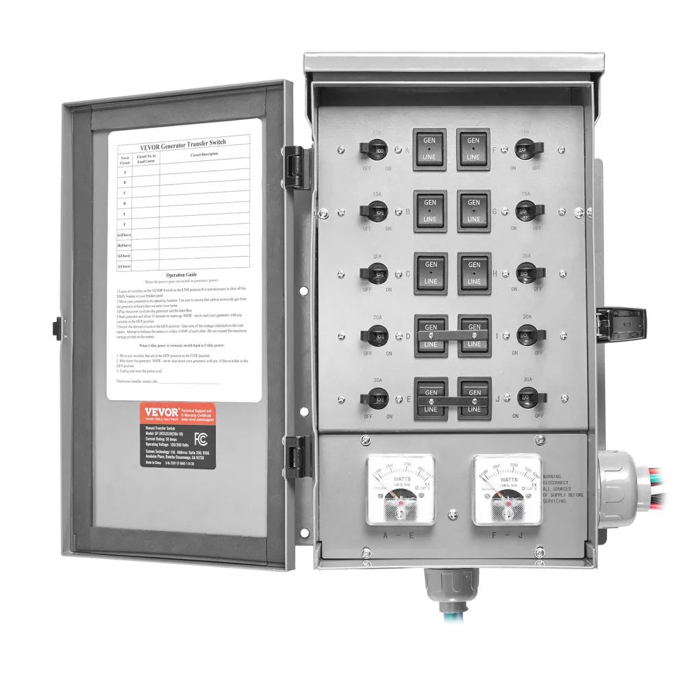 SP-ZH352510(50A-10) - Reliable 50A Manual Transfer Switch for 12500W Generators