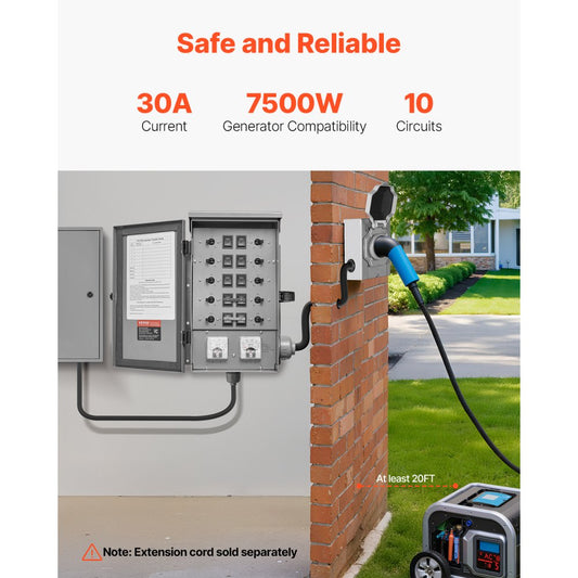 SP-ZH352510(30A-10) - 30A Manual Transfer Switch Kit for Indoor/Outdoor Use