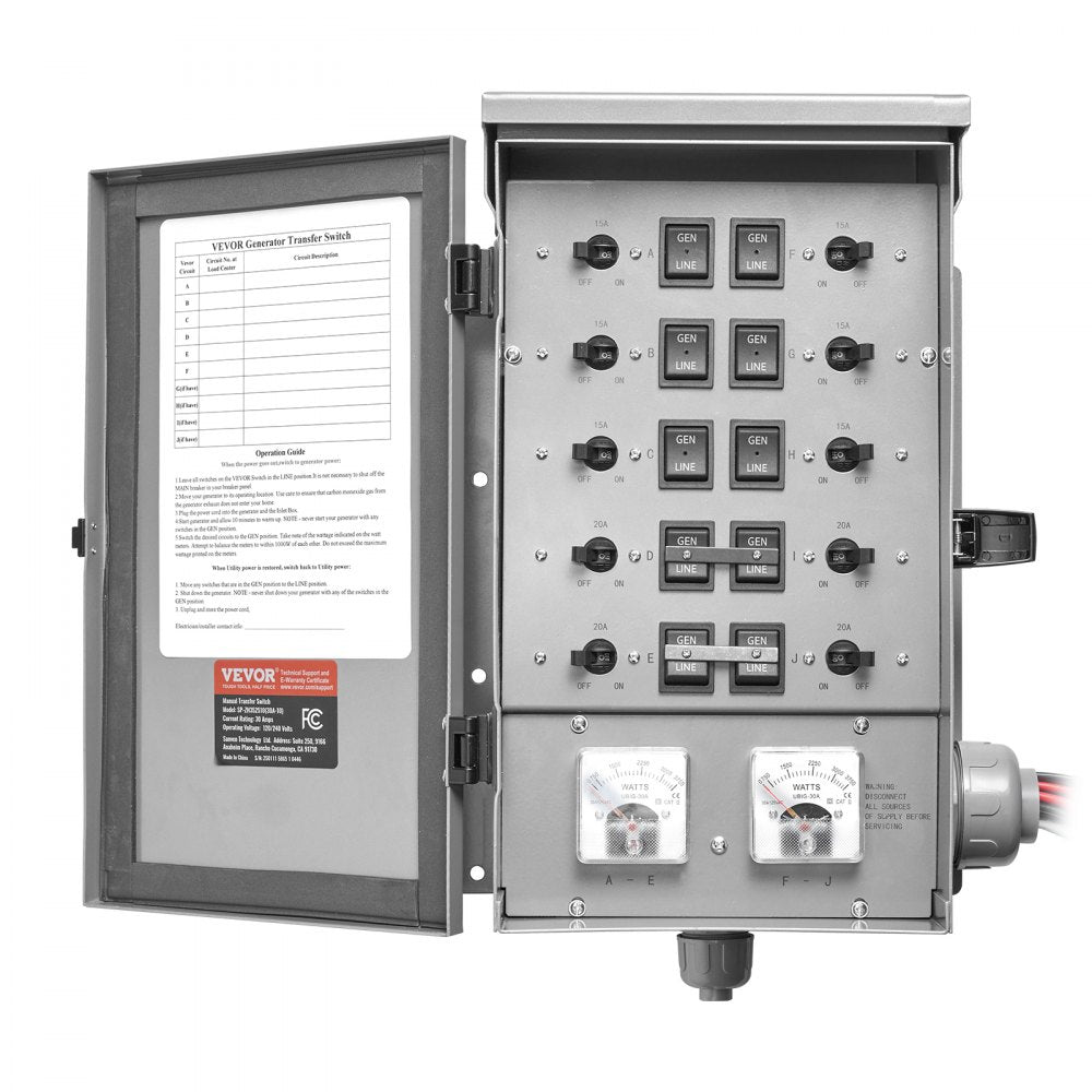 SP-ZH352510(30A-10) - 30A Manual Transfer Switch Kit for Indoor/Outdoor Use